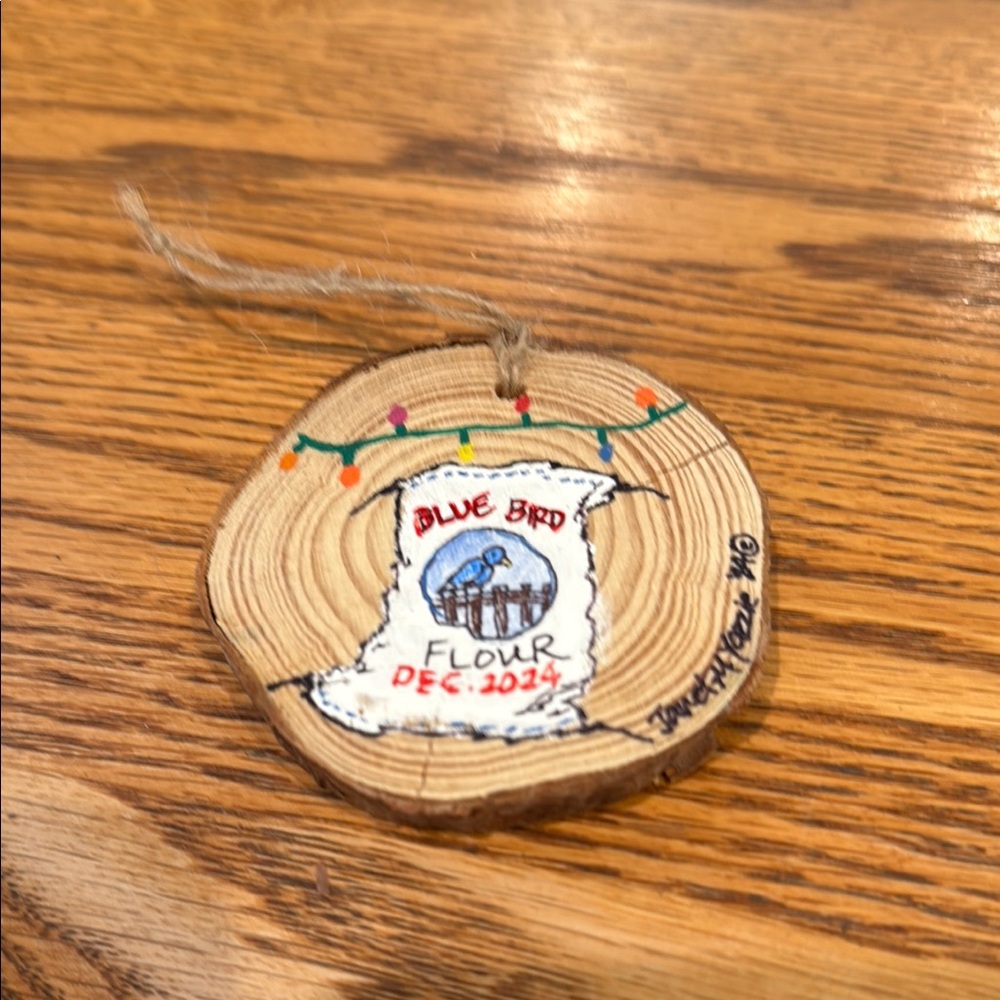 Blue Bird Flour Holiday Wood Ornament